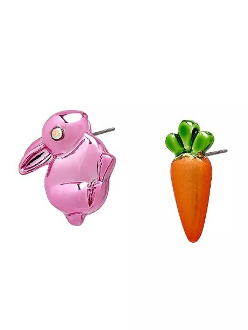 Betsey Johnson Shiny Pink Bunny and Orange Carrot Stud Earrings - Picture 4 of 6